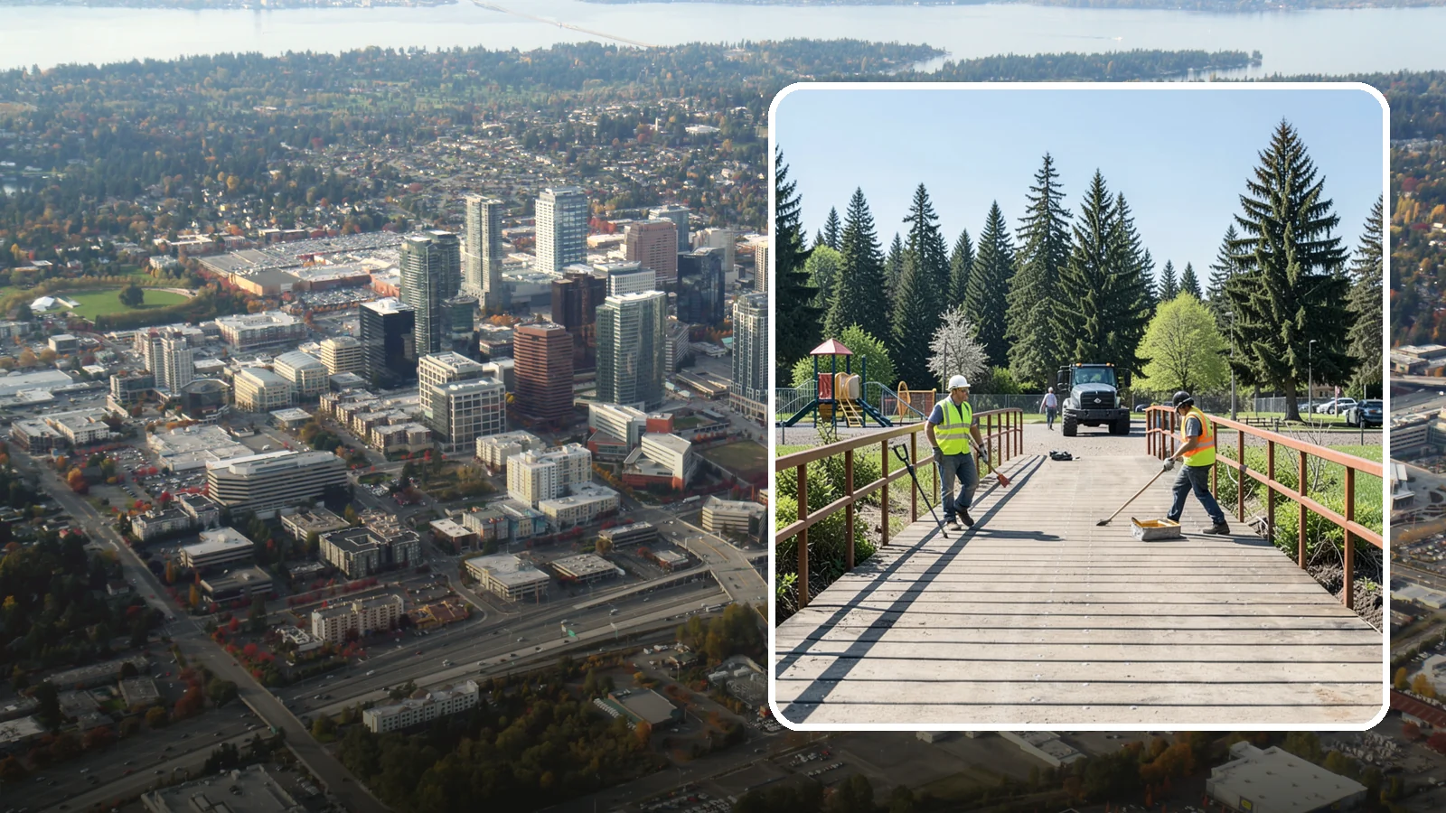 Trail Bridge Repairs in Bellevue, King County, WA - We repair pedestrian trail bridges and footbridges to restore safe decking, railings, and structural members.