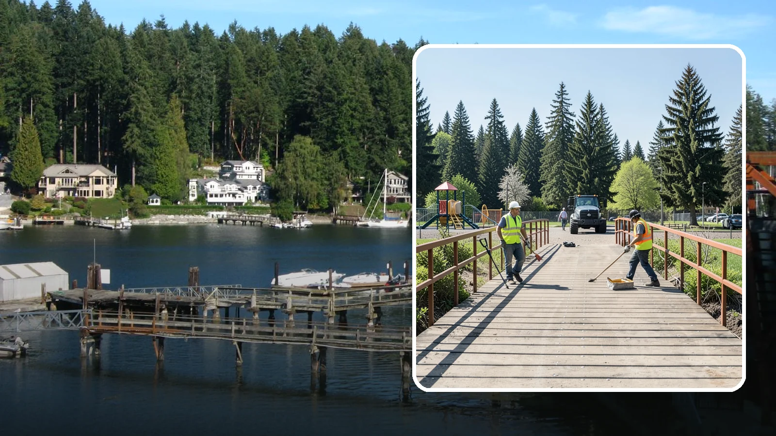 Trail Bridge Repairs in Gig Harbor, Pierce County, WA - We repair pedestrian trail bridges and footbridges to restore safe decking, railings, and structural members.