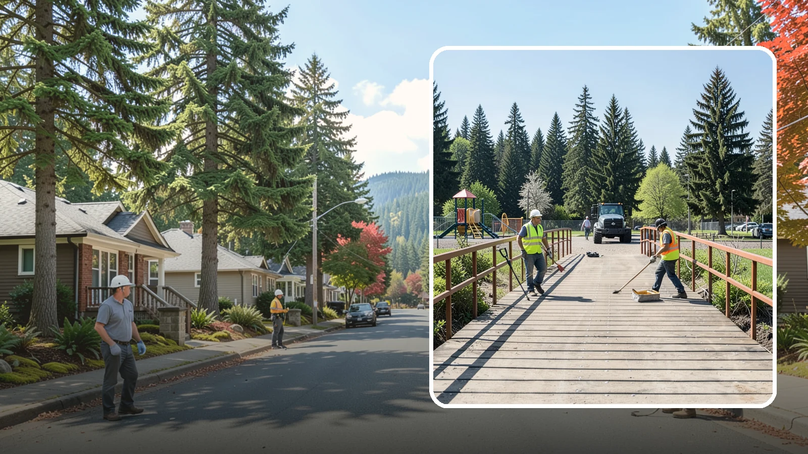 Trail Bridge Repairs in Hunts Point, King County, WA - We repair pedestrian trail bridges and footbridges to restore safe decking, railings, and structural members.