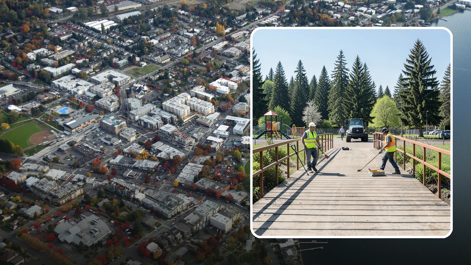 Trail Bridge Repairs in Kirkland, King County, WA - We repair pedestrian trail bridges and footbridges to restore safe decking, railings, and structural members.