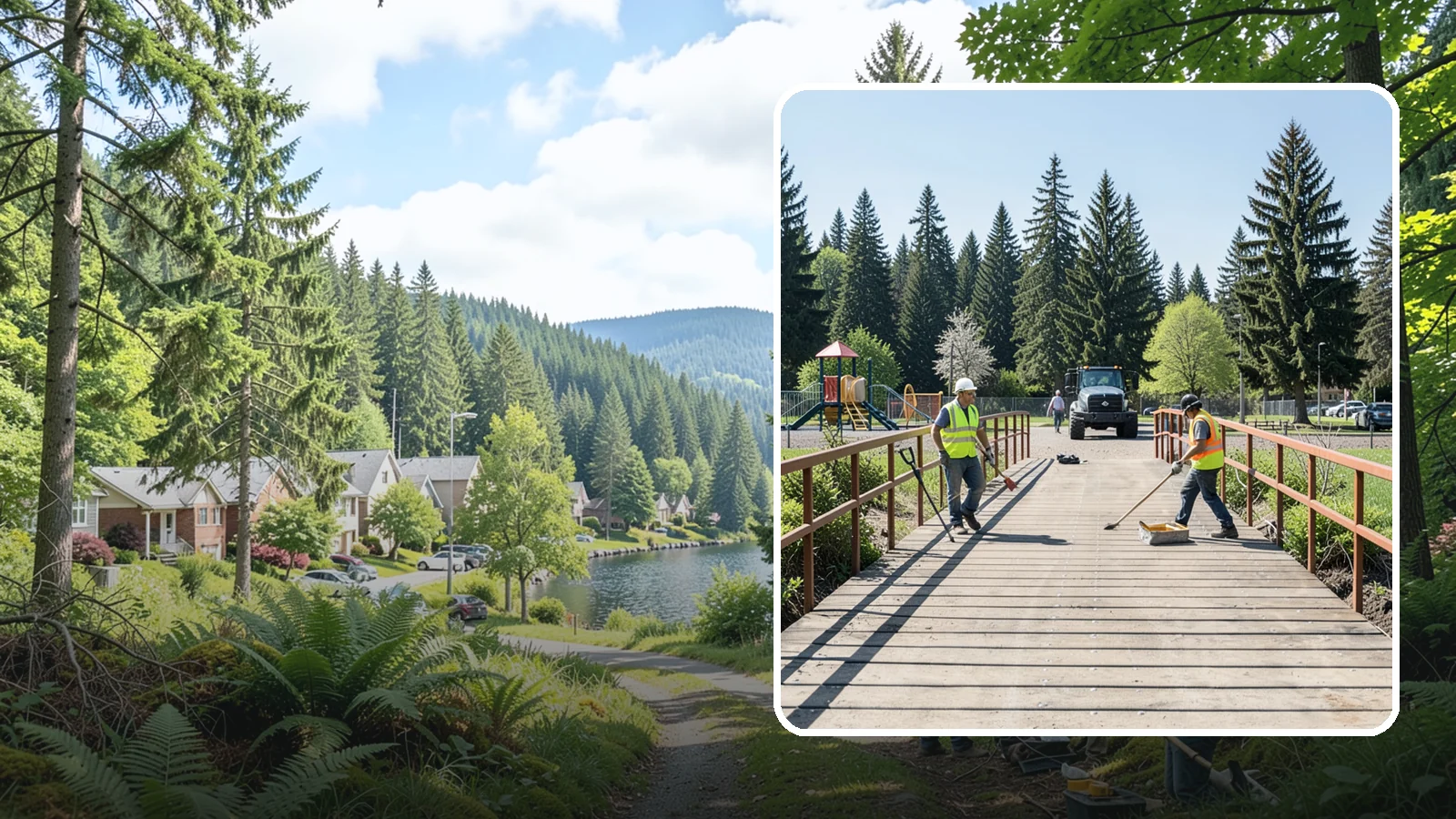Trail Bridge Repairs in Lake Forest Park, King County, WA - We repair pedestrian trail bridges and footbridges to restore safe decking, railings, and structural members.