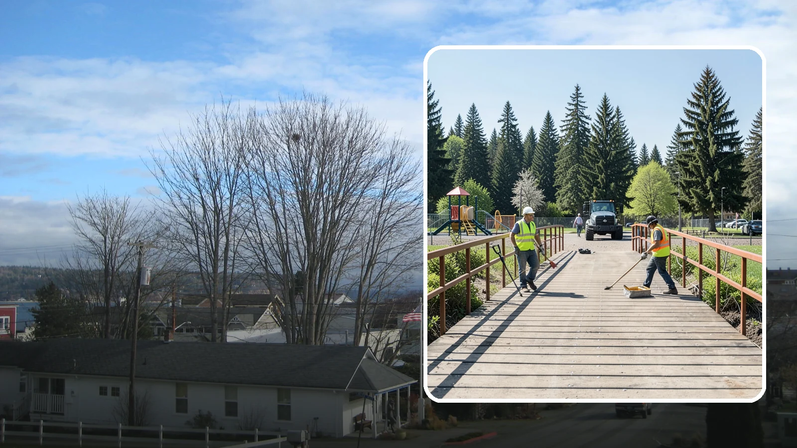 Trail Bridge Repairs in Langley, Island County, WA - We repair pedestrian trail bridges and footbridges to restore safe decking, railings, and structural members.