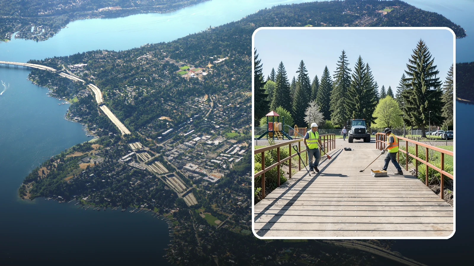 Trail Bridge Repairs in Mercer Island, King County, WA - We repair pedestrian trail bridges and footbridges to restore safe decking, railings, and structural members.