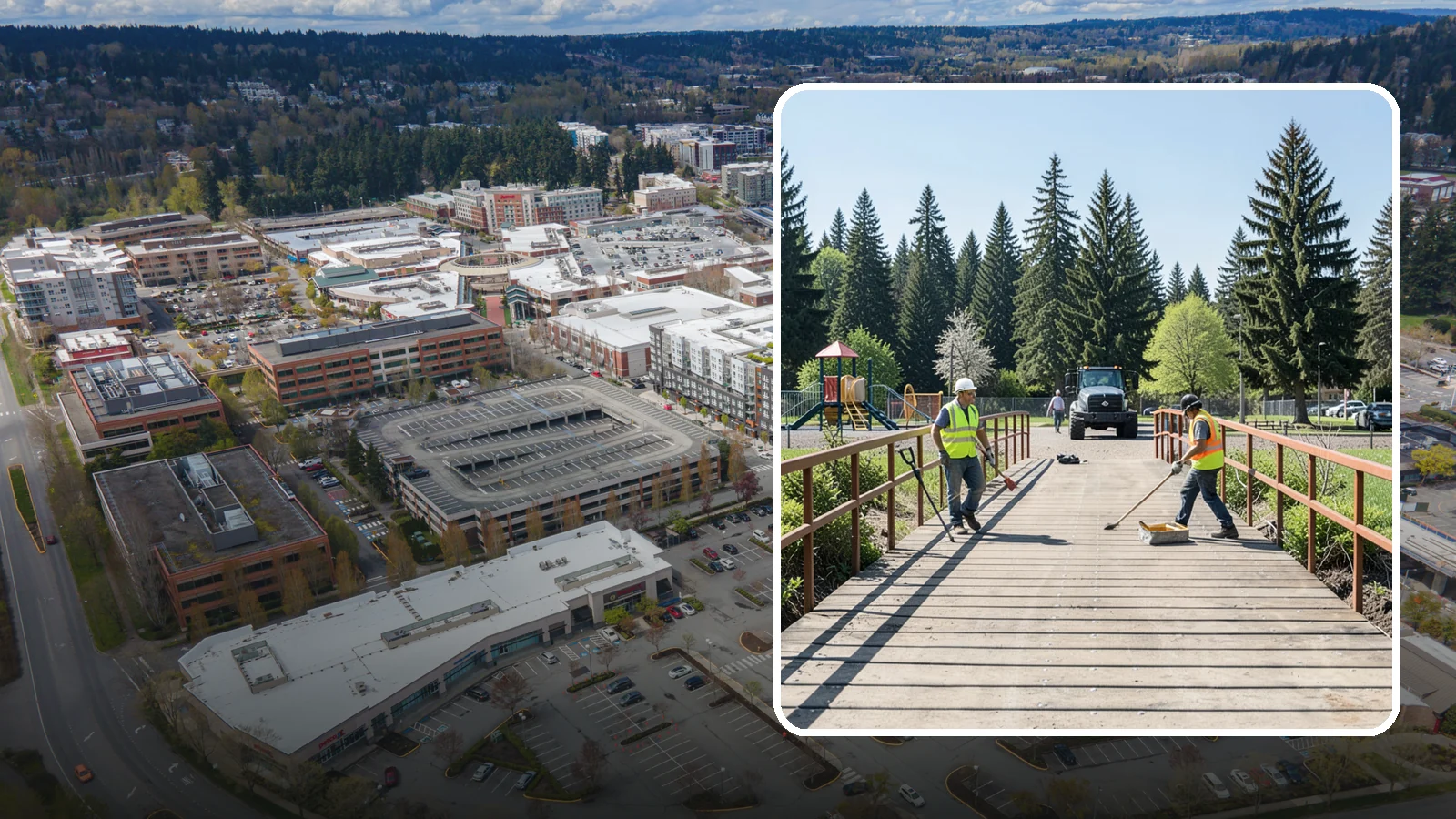 Trail Bridge Repairs in Redmond, King County, WA - We repair pedestrian trail bridges and footbridges to restore safe decking, railings, and structural members.