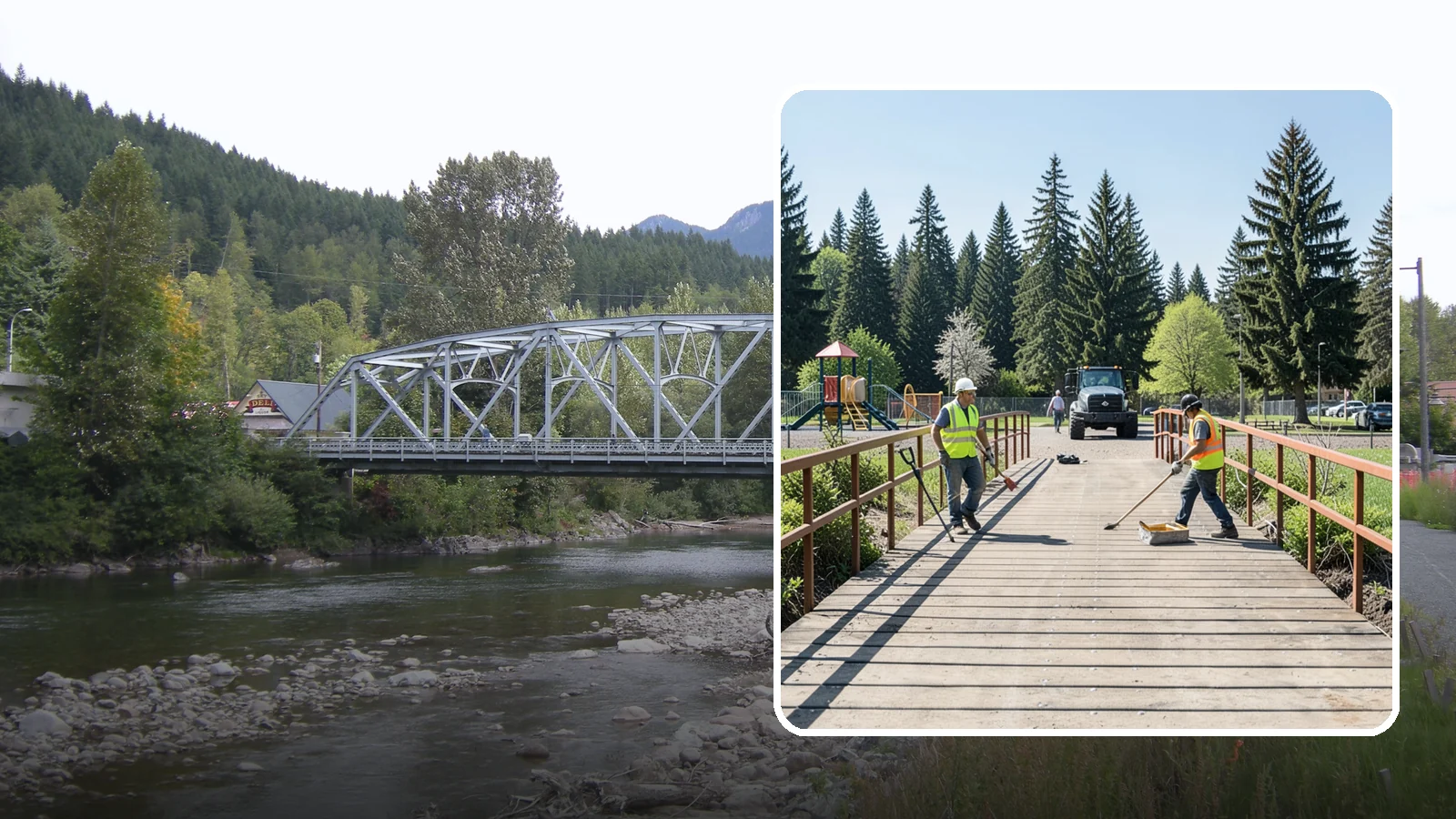 Trail Bridge Repairs in Skykomish, King County, WA - We repair pedestrian trail bridges and footbridges to restore safe decking, railings, and structural members.