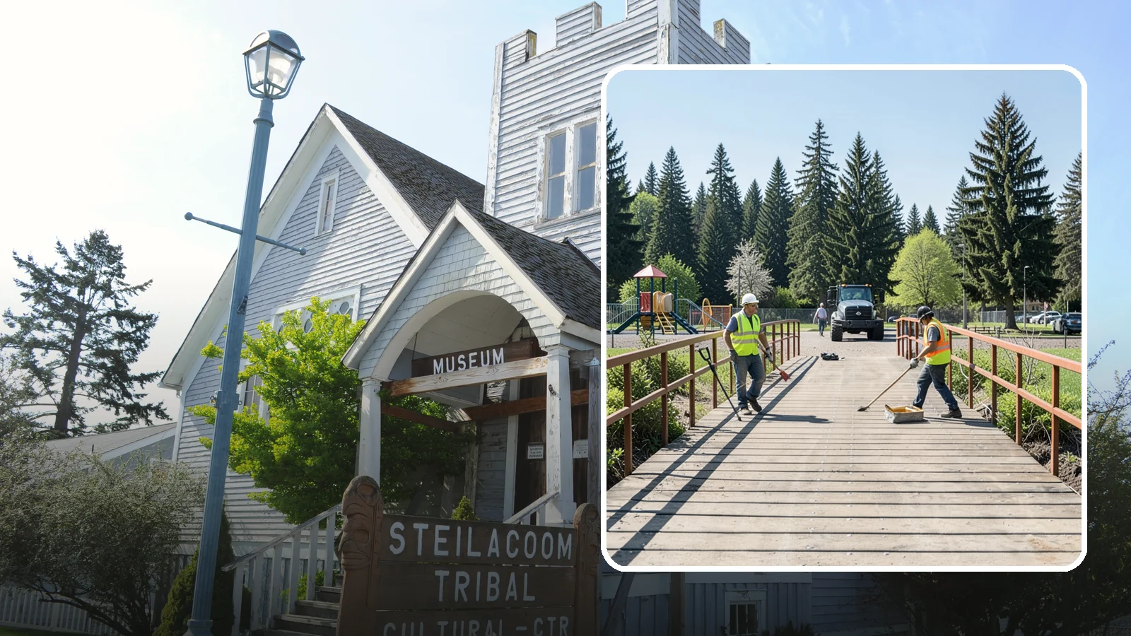Trail Bridge Repairs in Steilacoom, Pierce County, WA - We repair pedestrian trail bridges and footbridges to restore safe decking, railings, and structural members.