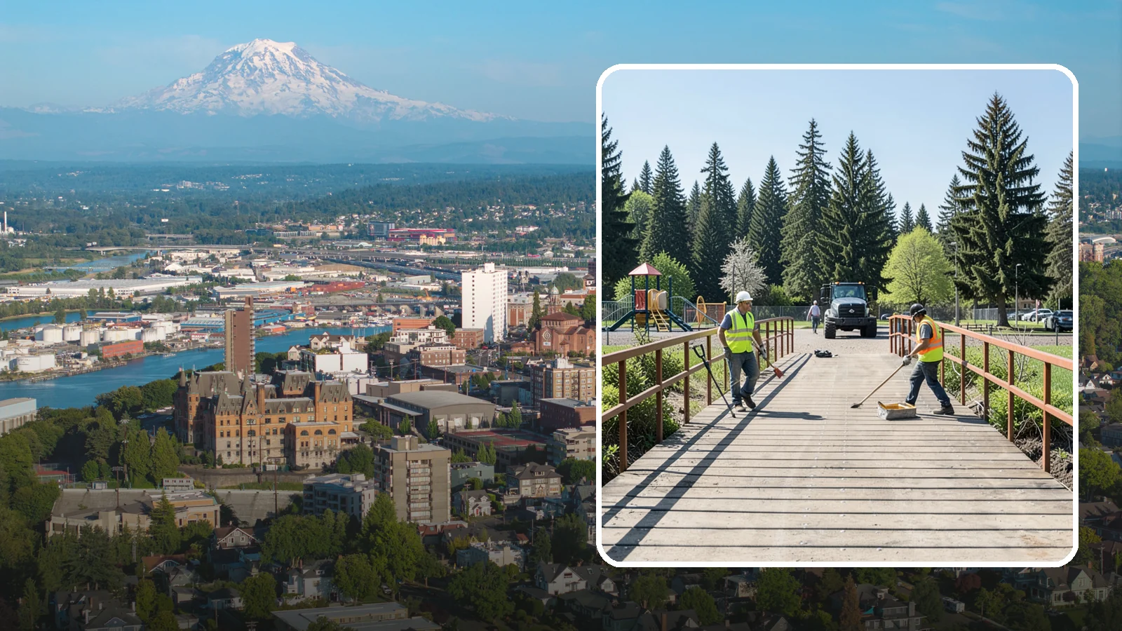 Trail Bridge Repairs in Tacoma, Pierce County, WA - We repair pedestrian trail bridges and footbridges to restore safe decking, railings, and structural members.
