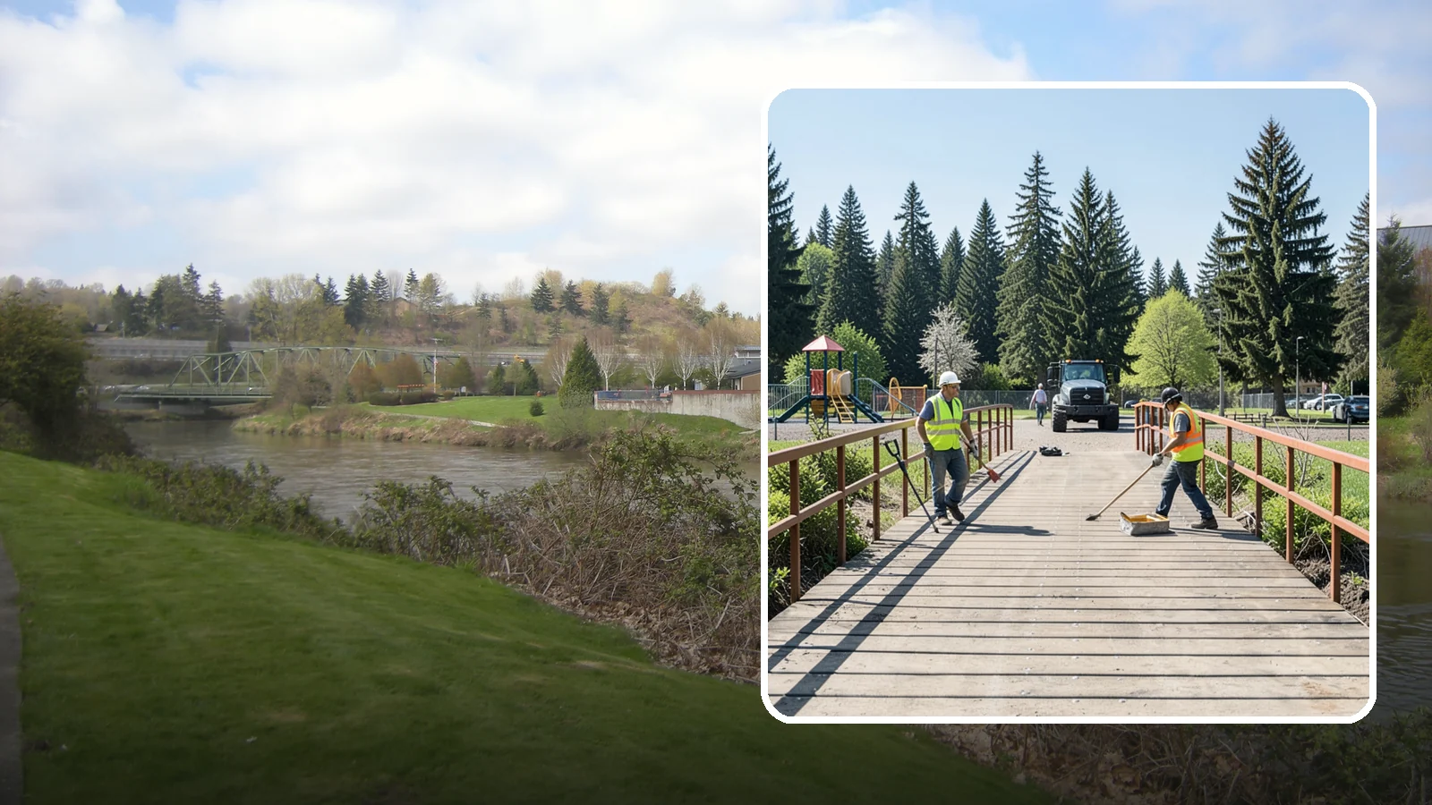Trail Bridge Repairs in Tukwila, King County, WA - We repair pedestrian trail bridges and footbridges to restore safe decking, railings, and structural members.