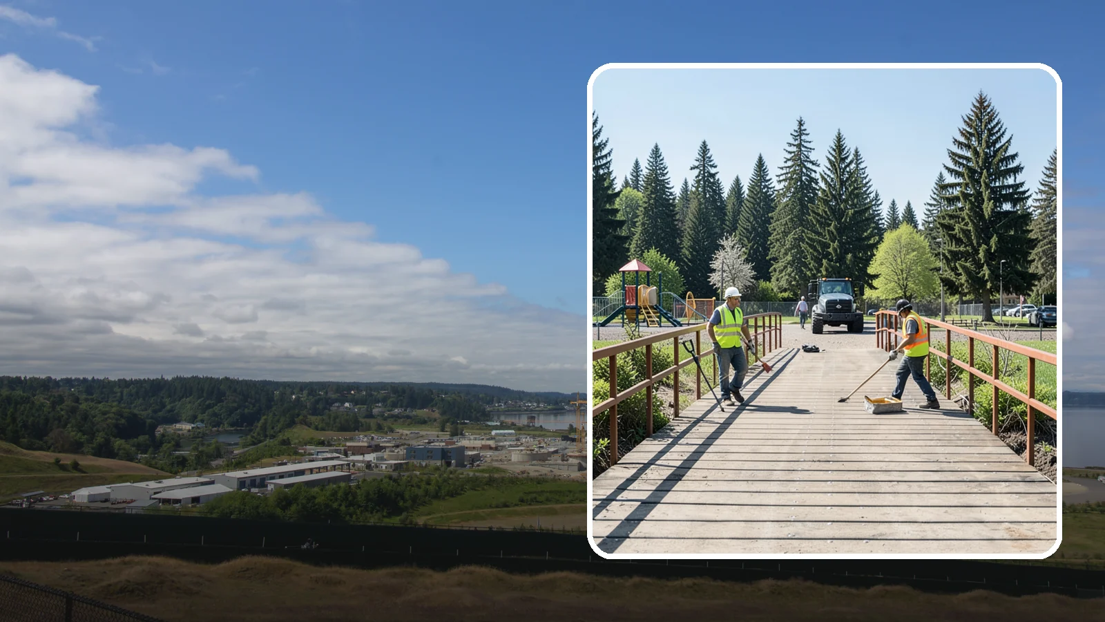 Trail Bridge Repairs in University Place, Pierce County, WA - We repair pedestrian trail bridges and footbridges to restore safe decking, railings, and structural members.