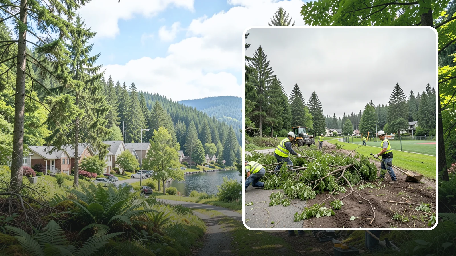 Trail Clearing in Lake Forest Park, King County, WA - Clearing of encroaching brush, limbs, and deadfall from public trails to restore the designed tread width and overhead clearance.