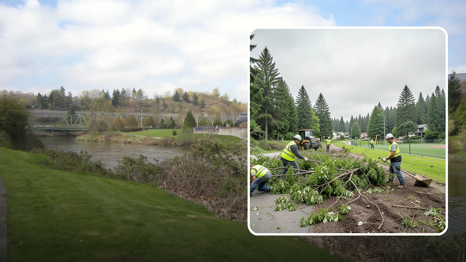 Trail Clearing in Tukwila, King County, WA - Clearing of encroaching brush, limbs, and deadfall from public trails to restore the designed tread width and overhead clearance.