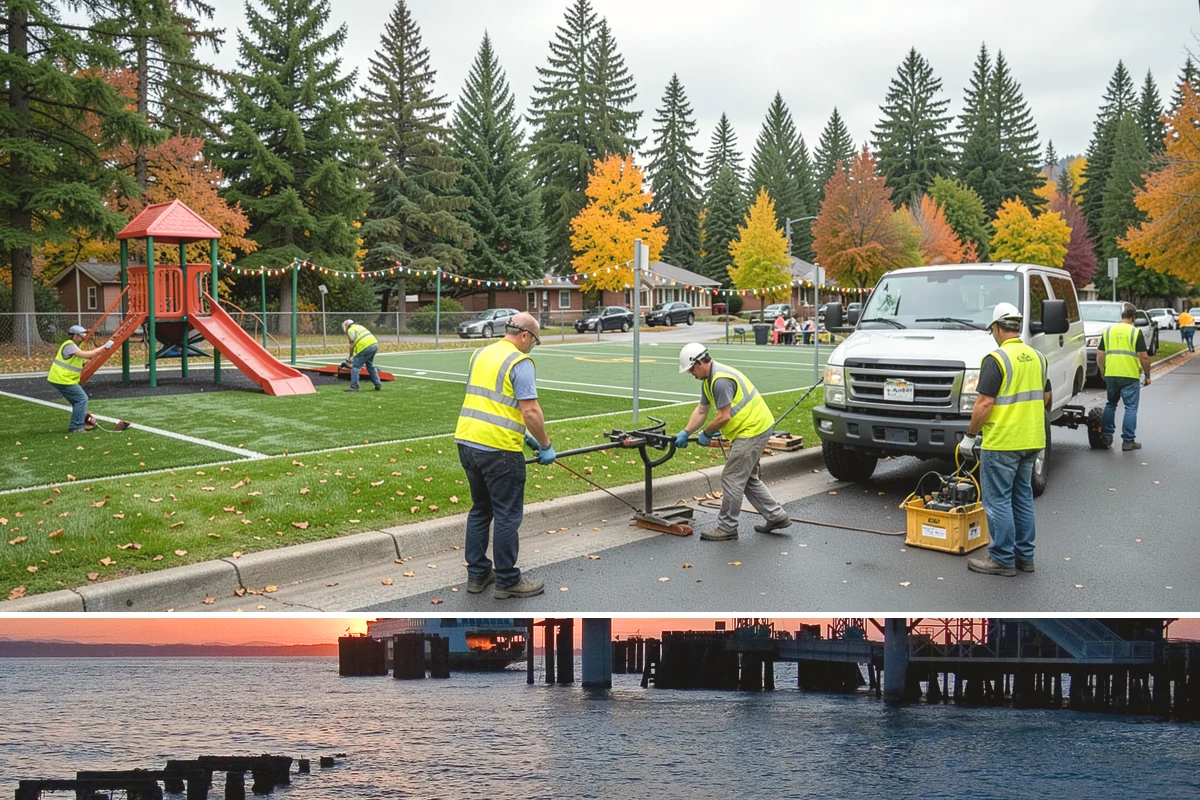 Trail Signage in Edmonds, Snohomish County, WA - Trail installations favor the drier late-spring through early-fall window when path surfaces and access routes are firm and...
