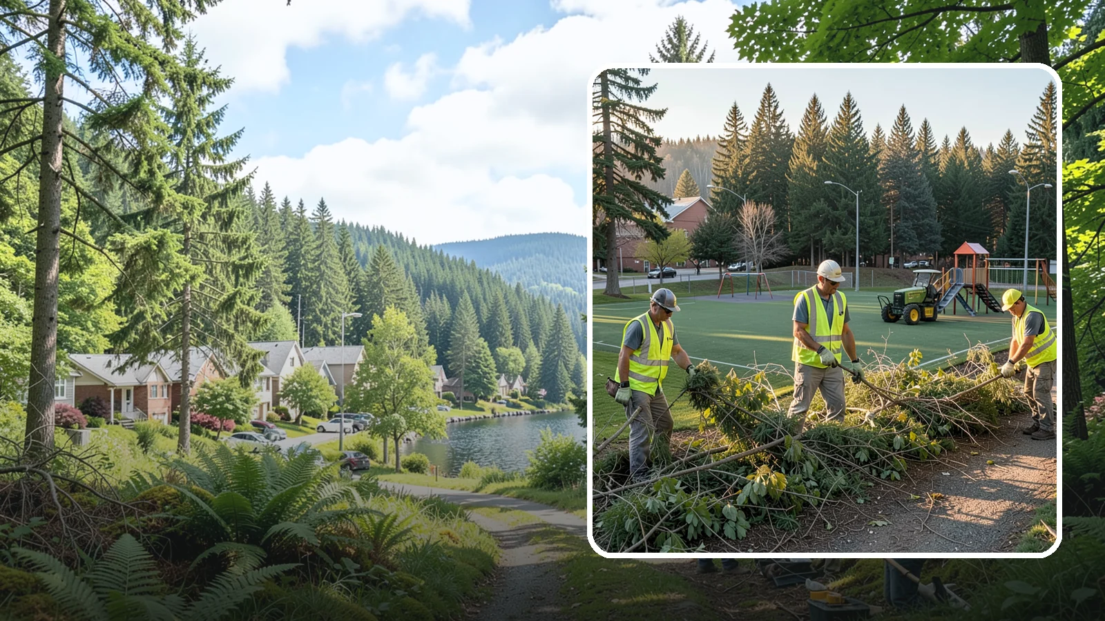 Trail Vegetation Clearing in Lake Forest Park, King County, WA - Clearing of encroaching brush and overgrowth to restore trail width, sightlines, and safe passage.