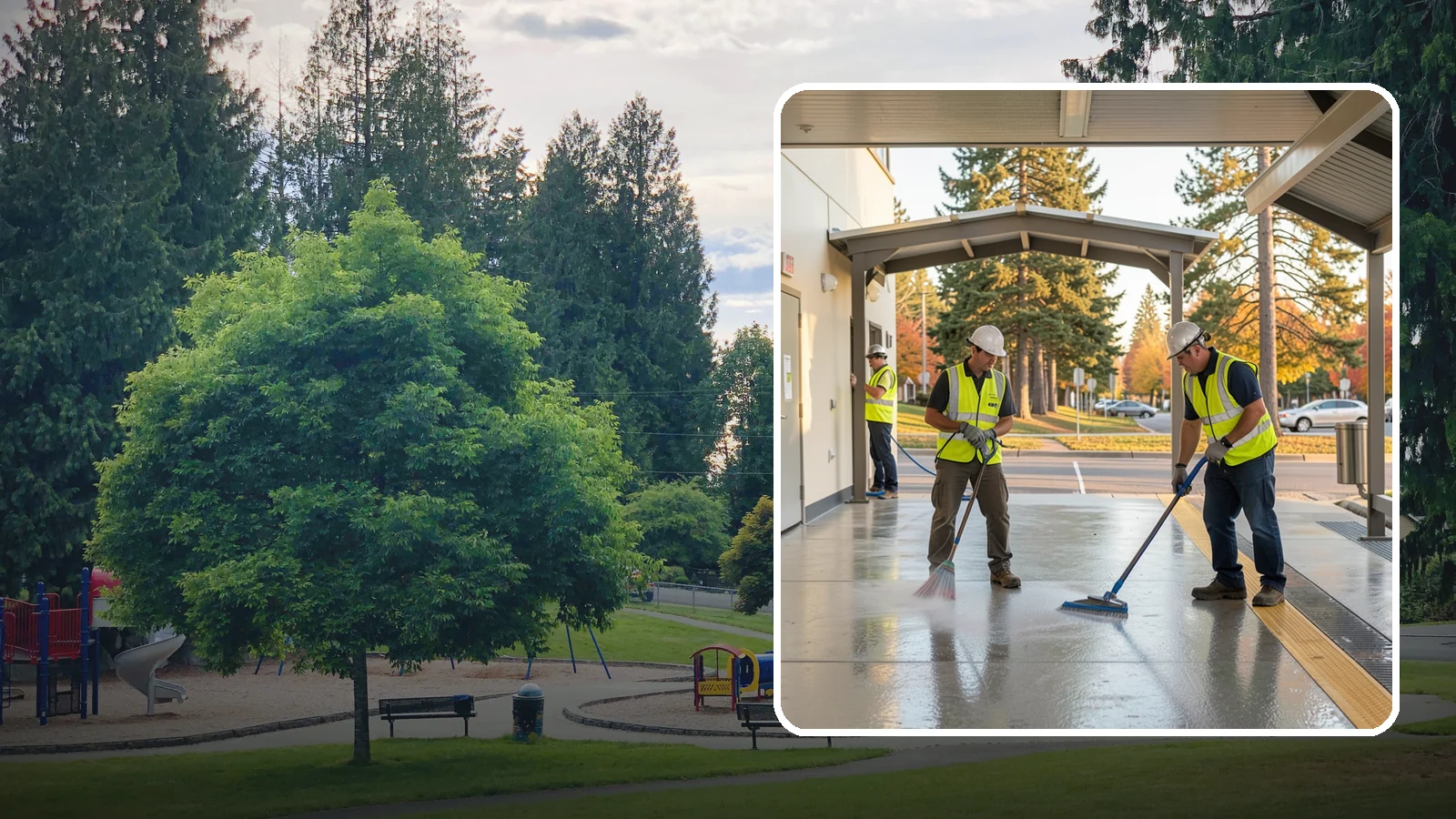 Transit Facility Cleaning in Bonney Lake, Pierce County, WA - We pressure wash transit centers, shelters, and platforms to maintain clean, safe public transportation spaces in Western...