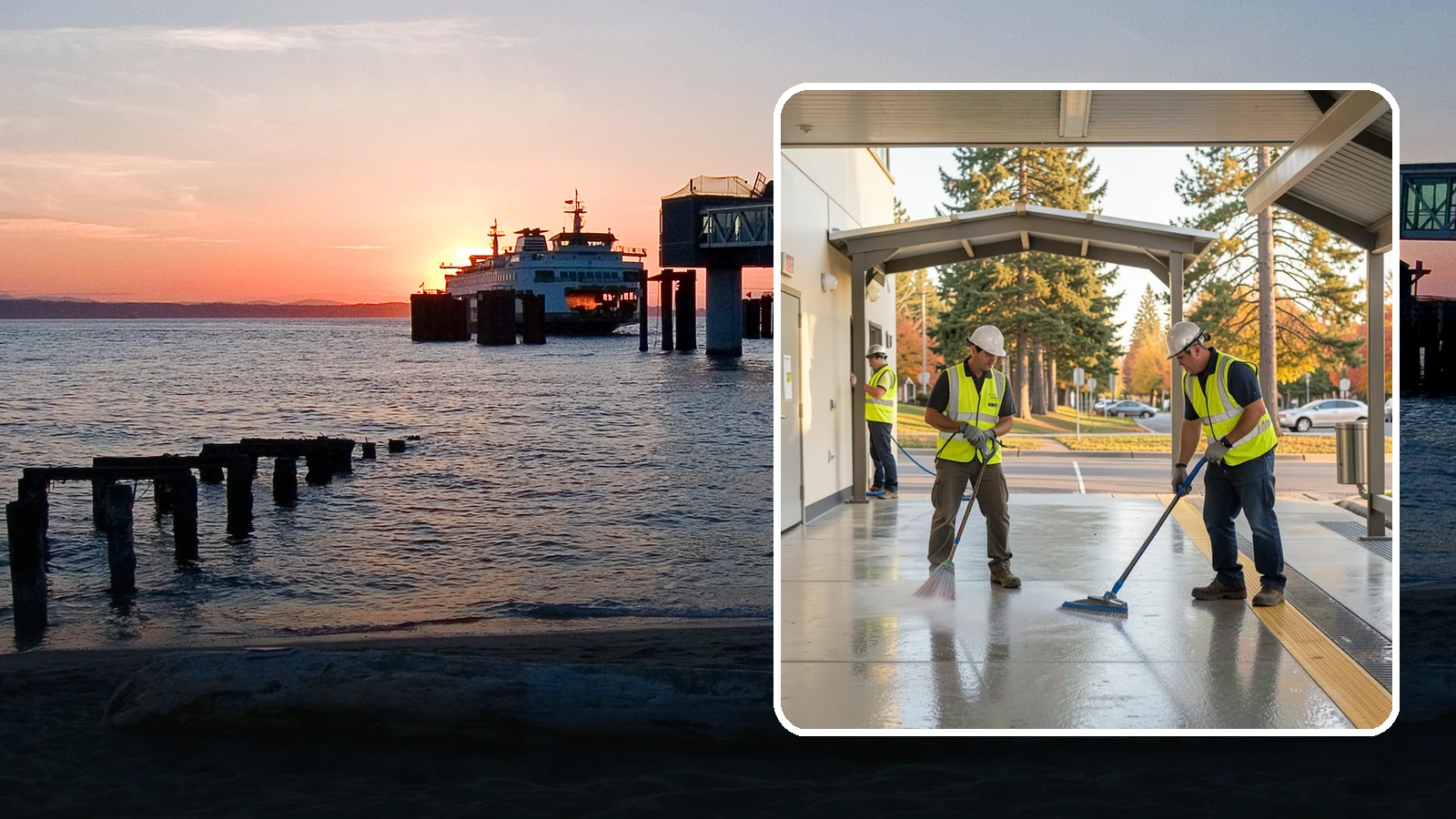 Transit Facility Cleaning in Edmonds, Snohomish County, WA - We pressure wash transit centers, shelters, and platforms to maintain clean, safe public transportation spaces in Western...