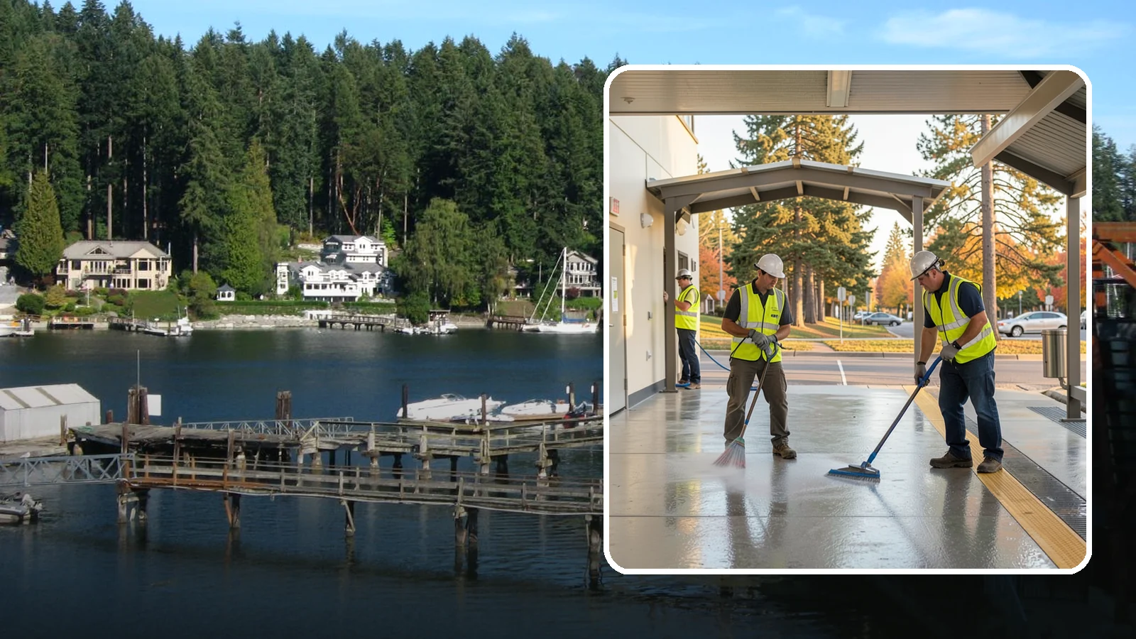 Transit Facility Cleaning in Gig Harbor, Pierce County, WA - We pressure wash transit centers, shelters, and platforms to maintain clean, safe public transportation spaces in Western...