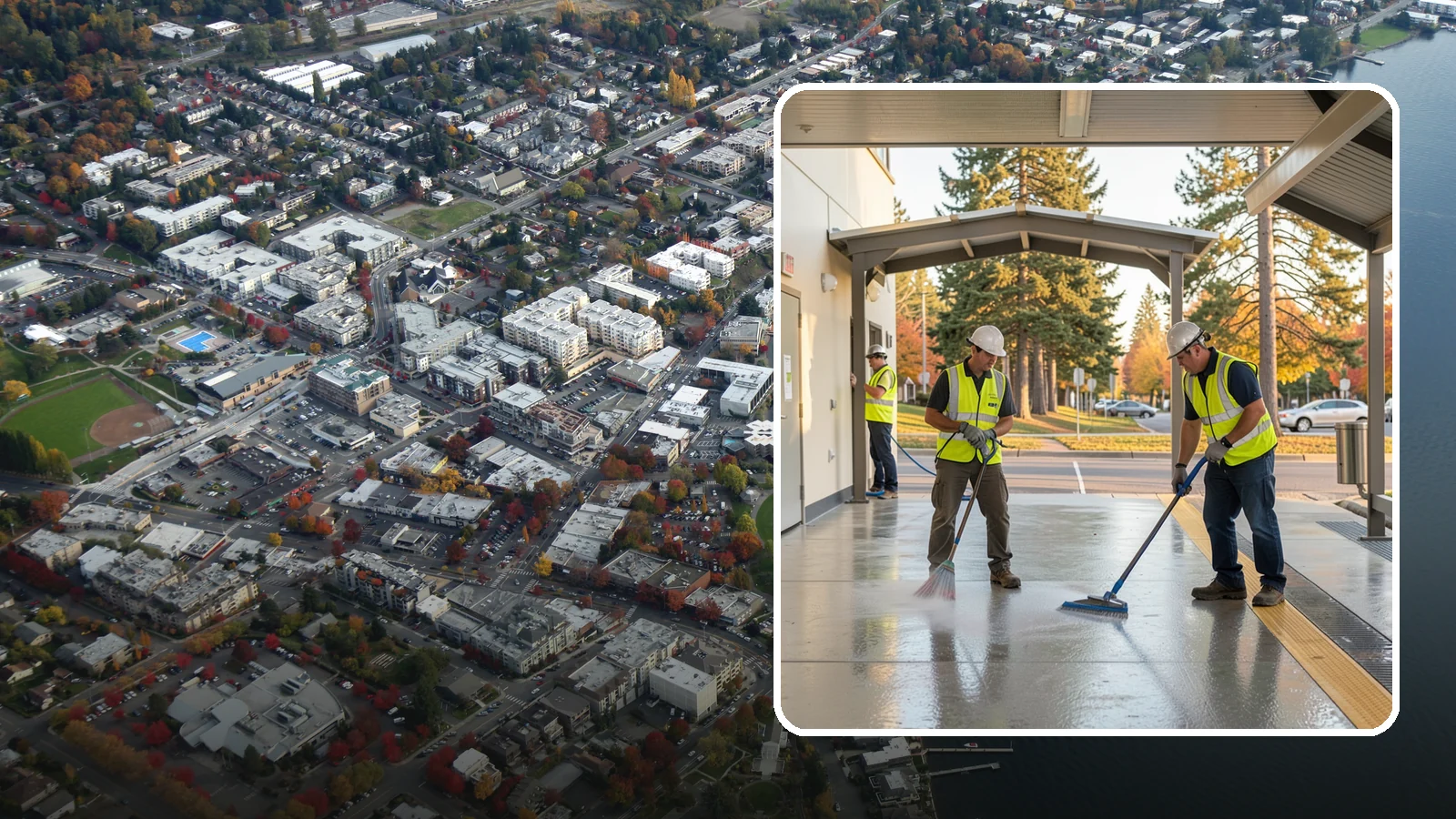 Transit Facility Cleaning in Kirkland, King County, WA - We pressure wash transit centers, shelters, and platforms to maintain clean, safe public transportation spaces in Western...