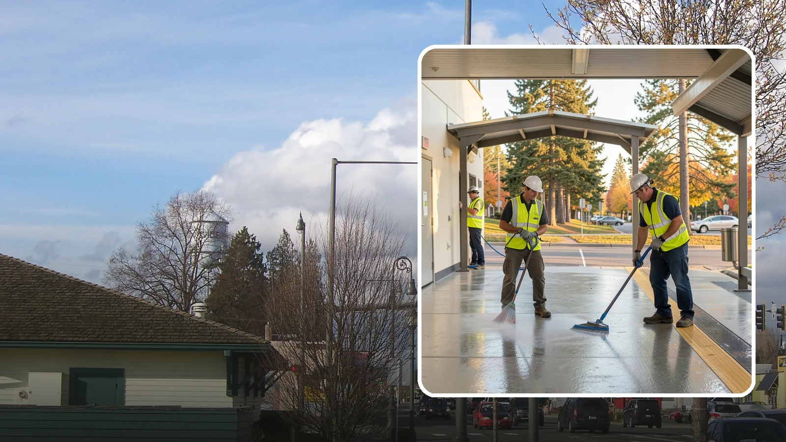 Transit Facility Cleaning in Marysville, Snohomish County, WA - We pressure wash transit centers, shelters, and platforms to maintain clean, safe public transportation spaces in Western...
