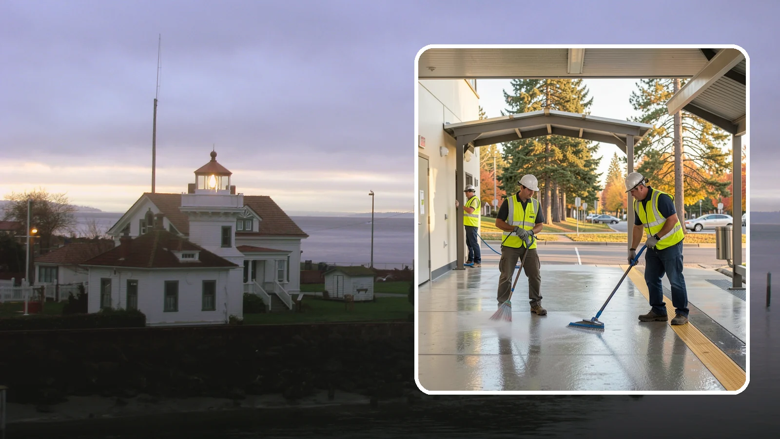 Transit Facility Cleaning in Mukilteo, Snohomish County, WA - We pressure wash transit centers, shelters, and platforms to maintain clean, safe public transportation spaces in Western...