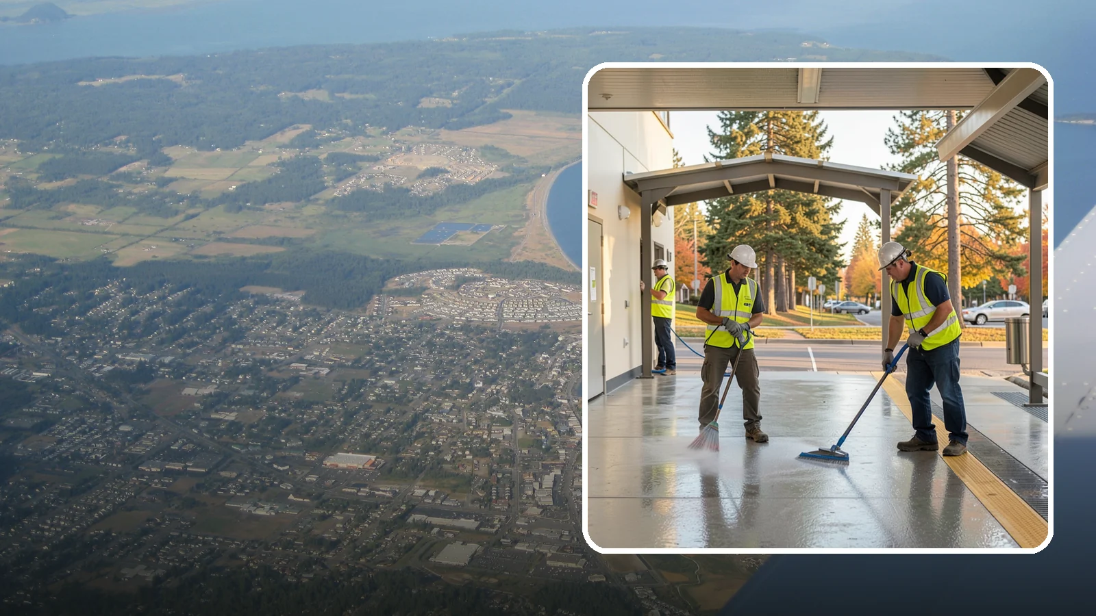 Transit Facility Cleaning in Oak Harbor, Island County, WA - We pressure wash transit centers, shelters, and platforms to maintain clean, safe public transportation spaces in Western...