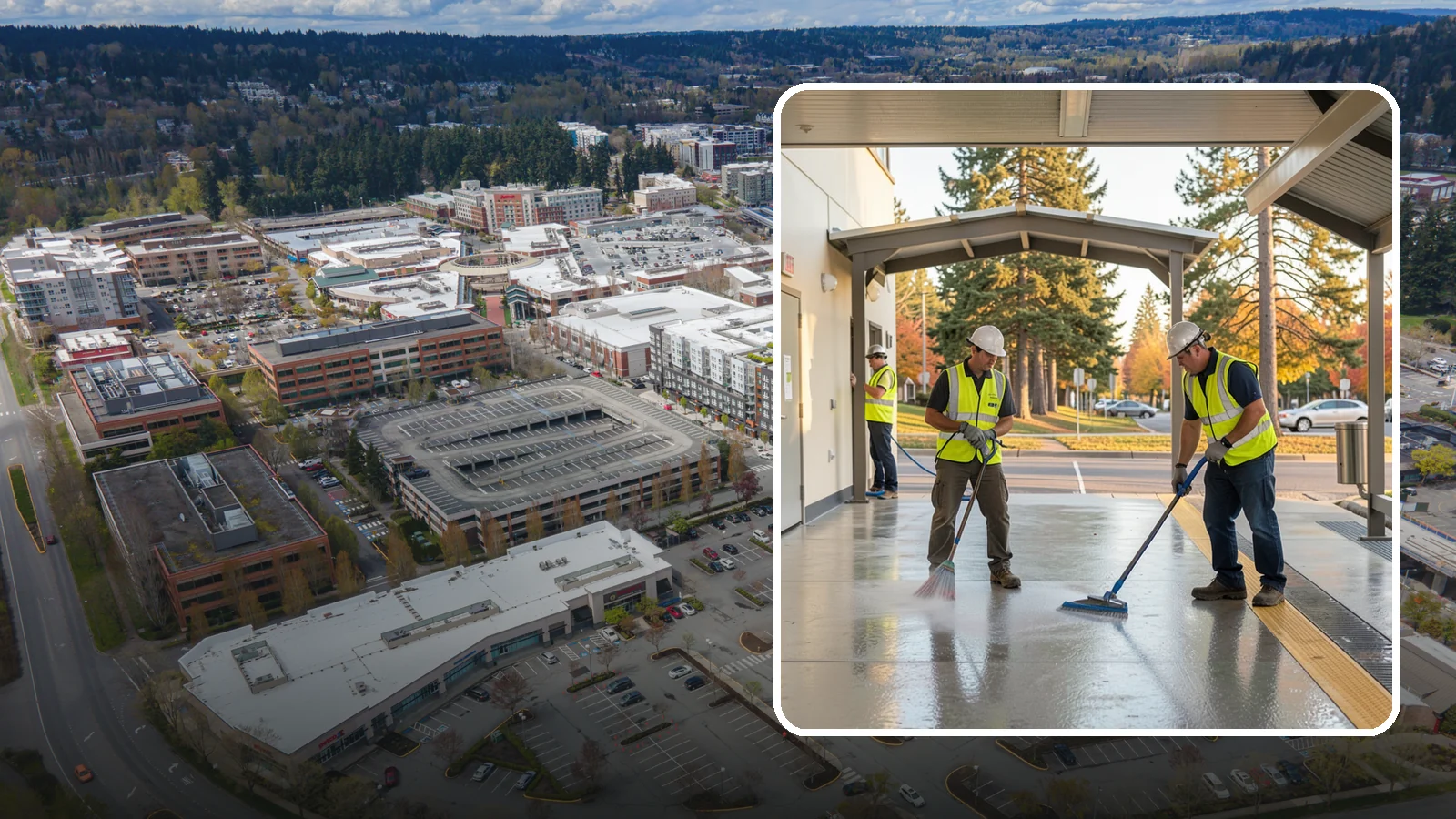 Transit Facility Cleaning in Redmond, King County, WA - We pressure wash transit centers, shelters, and platforms to maintain clean, safe public transportation spaces in Western...