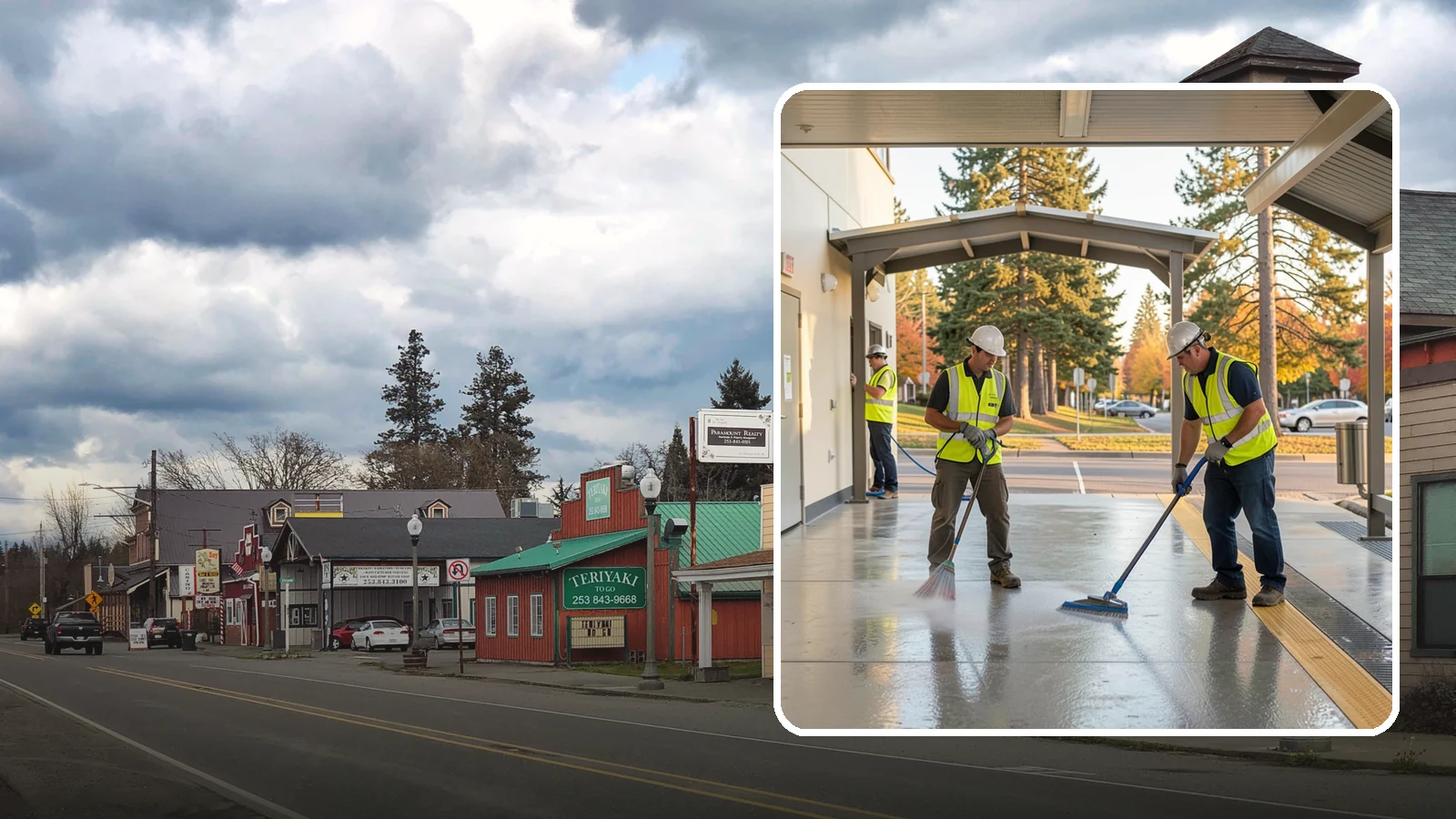 Transit Facility Cleaning in Roy, Pierce County, WA - We pressure wash transit centers, shelters, and platforms to maintain clean, safe public transportation spaces in Western...