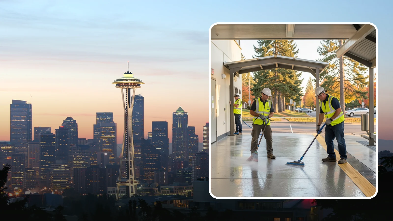 Transit Facility Cleaning in Seattle, King County, WA - We pressure wash transit centers, shelters, and platforms to maintain clean, safe public transportation spaces in Western...