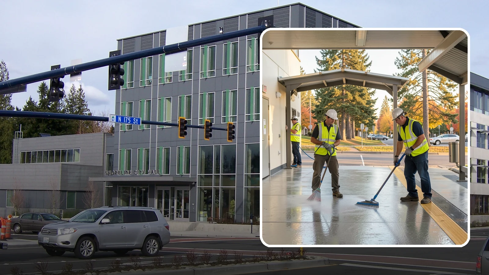 Transit Facility Cleaning in Shoreline, King County, WA - We pressure wash transit centers, shelters, and platforms to maintain clean, safe public transportation spaces in Western...