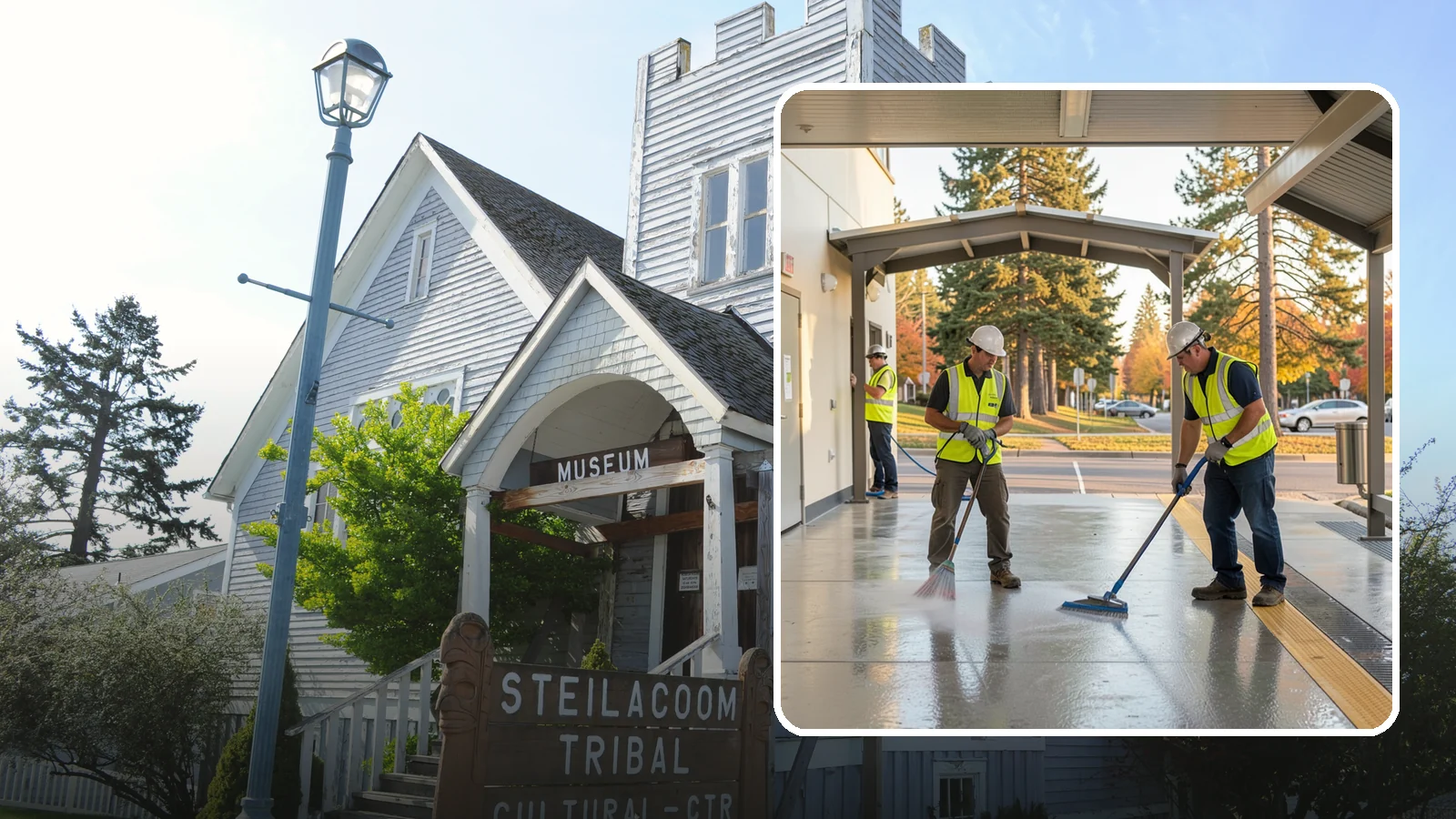 Transit Facility Cleaning in Steilacoom, Pierce County, WA - We pressure wash transit centers, shelters, and platforms to maintain clean, safe public transportation spaces in Western...