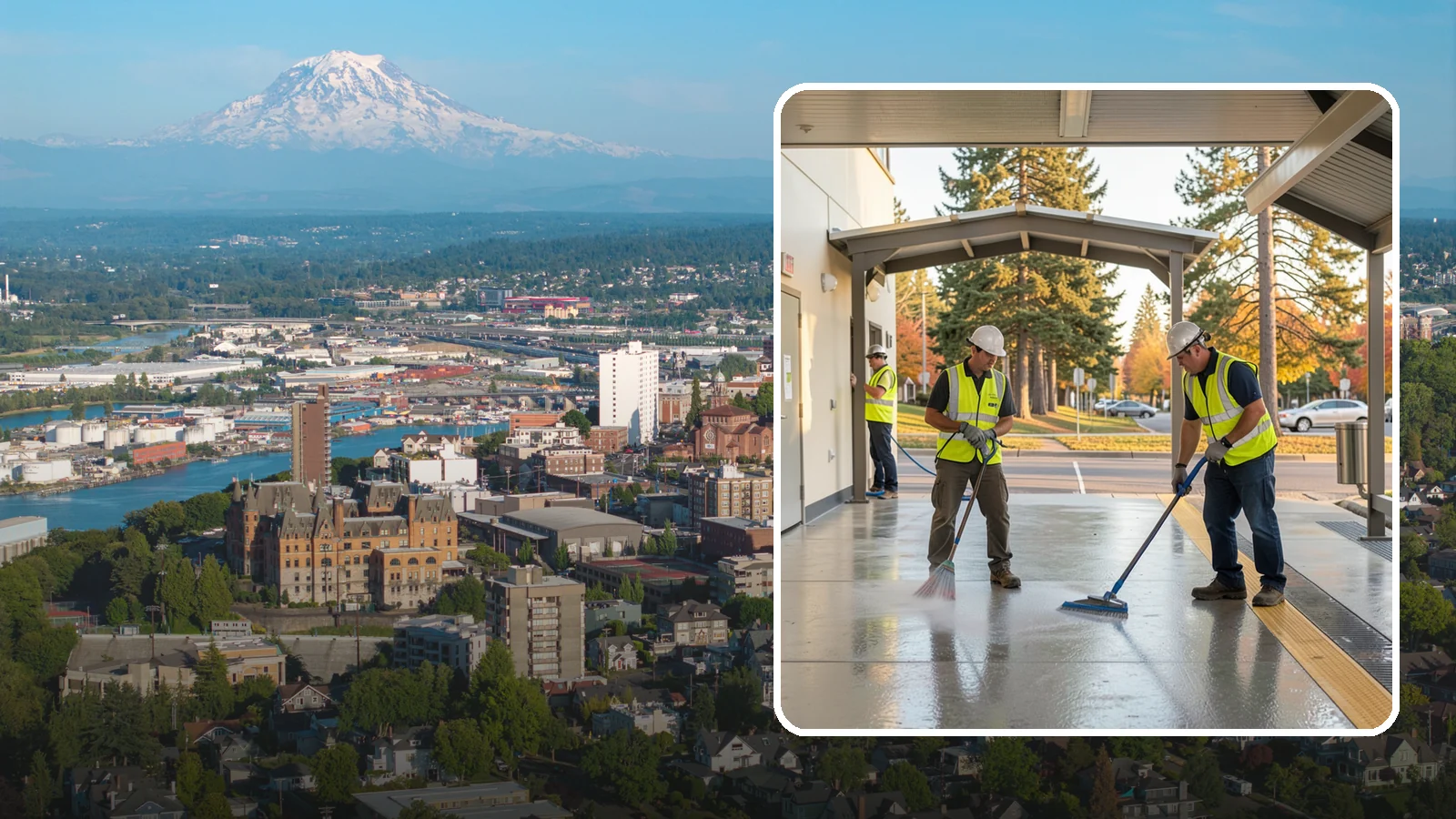 Transit Facility Cleaning in Tacoma, Pierce County, WA - We pressure wash transit centers, shelters, and platforms to maintain clean, safe public transportation spaces in Western...