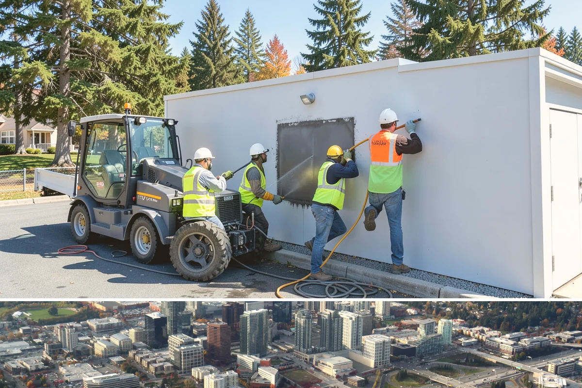 Transit Facility Grounds Maintenance in Bellevue, King County, WA - Leaf and debris management peak in autumn when falling foliage threatens platform slip hazards and drain blockages.