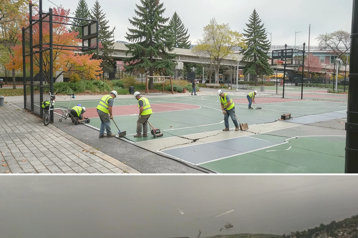 Transit Facility Grounds Maintenance in Des Moines, King County, WA - Leaf and debris management peak in autumn when falling foliage threatens platform slip hazards and drain blockages.
