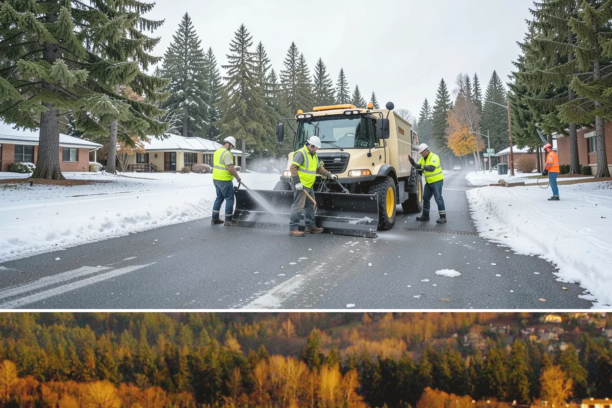 Transit Facility Grounds Maintenance in Kenmore, King County, WA - Leaf and debris management peak in autumn when falling foliage threatens platform slip hazards and drain blockages.