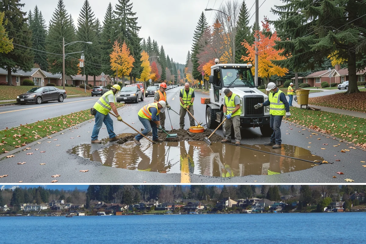 Transit Facility Grounds Maintenance in Lake Stevens, Snohomish County, WA - Leaf and debris management peak in autumn when falling foliage threatens platform slip hazards and drain blockages.