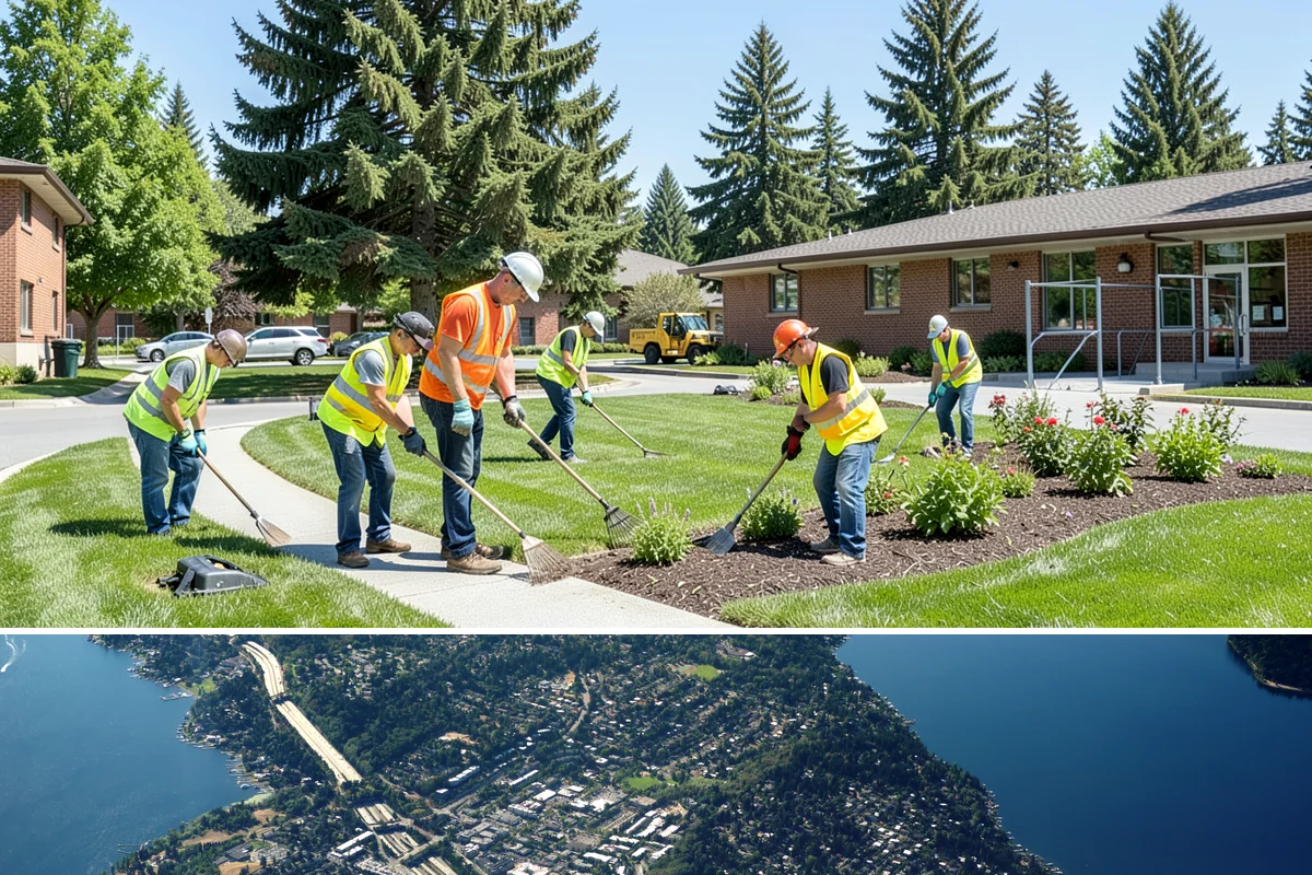 Transit Facility Grounds Maintenance in Mercer Island, King County, WA - Leaf and debris management peak in autumn when falling foliage threatens platform slip hazards and drain blockages.