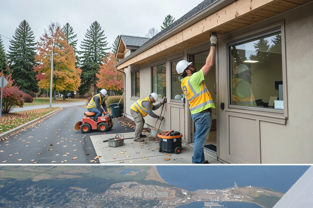 Transit Facility Grounds Maintenance in Oak Harbor, Island County, WA - Leaf and debris management peak in autumn when falling foliage threatens platform slip hazards and drain blockages.