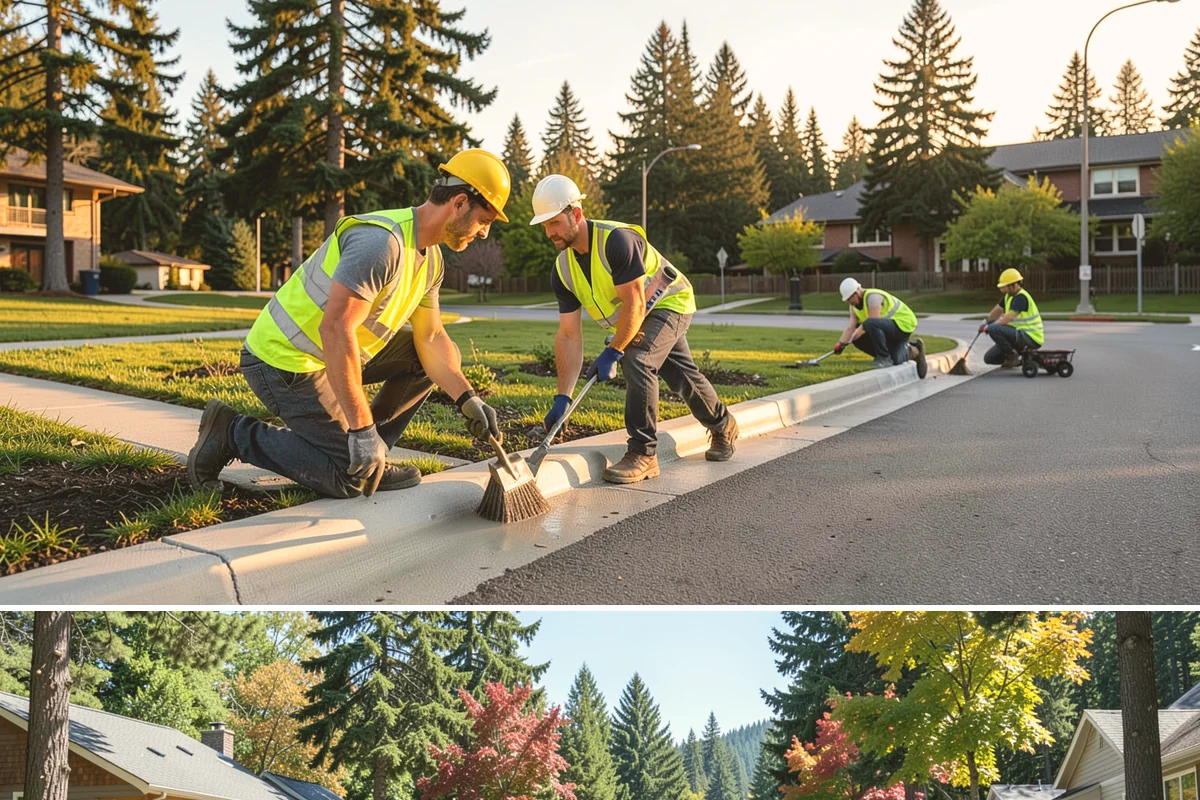 Transit Facility Grounds Maintenance in Orting, Pierce County, WA - Leaf and debris management peak in autumn when falling foliage threatens platform slip hazards and drain blockages.