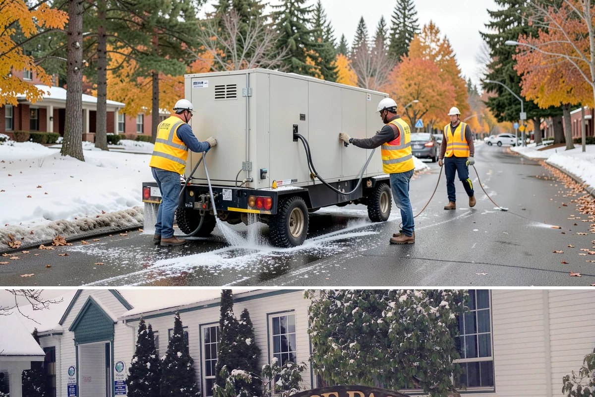Transit Facility Grounds Maintenance in Pacific, King County, WA - Leaf and debris management peak in autumn when falling foliage threatens platform slip hazards and drain blockages.