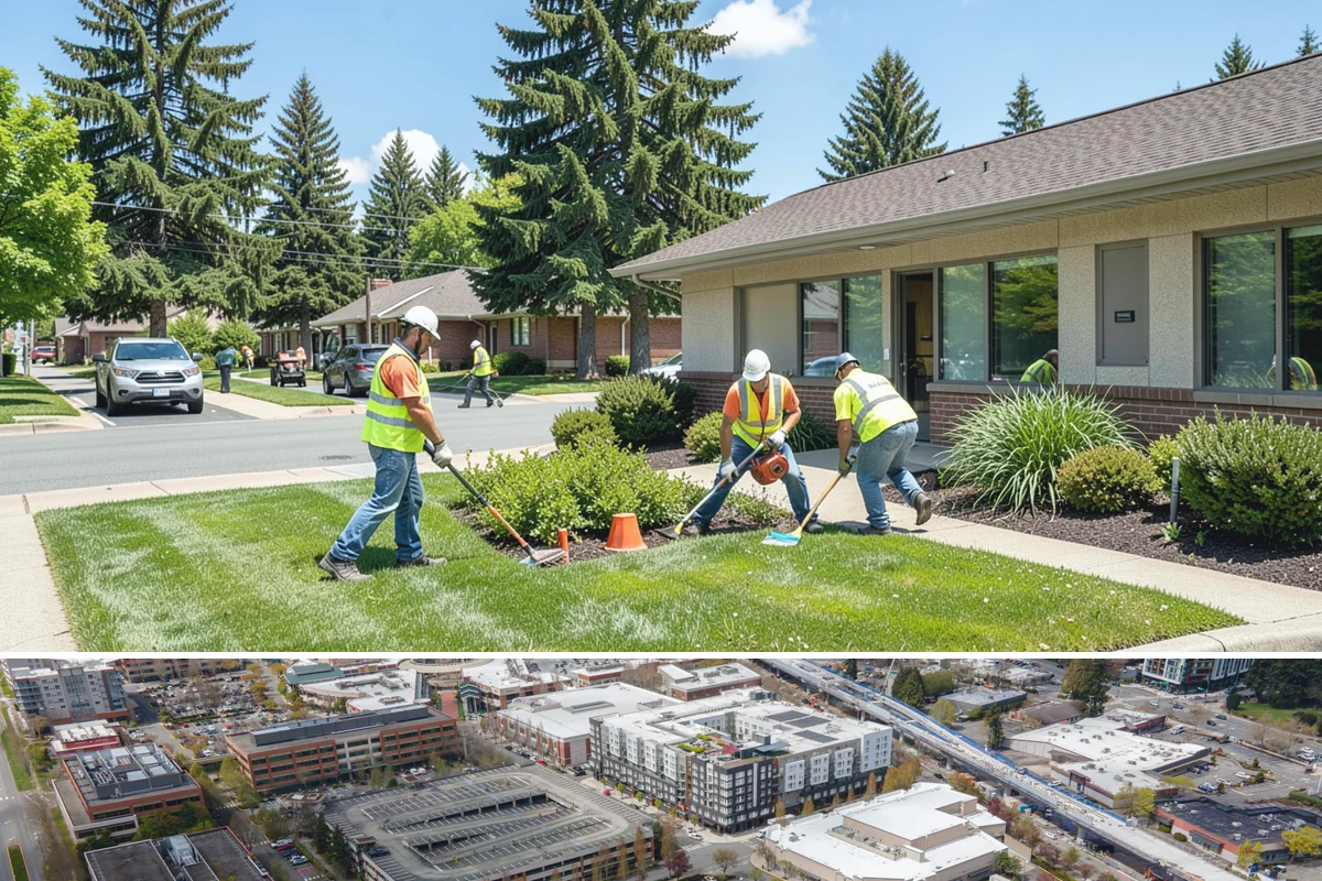 Transit Facility Grounds Maintenance in Redmond, King County, WA - Leaf and debris management peak in autumn when falling foliage threatens platform slip hazards and drain blockages.