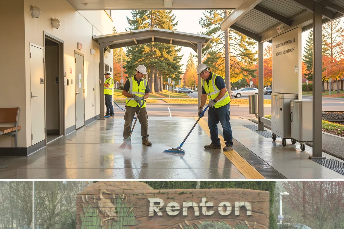 Transit Facility Grounds Maintenance in Renton, King County, WA - Leaf and debris management peak in autumn when falling foliage threatens platform slip hazards and drain blockages.