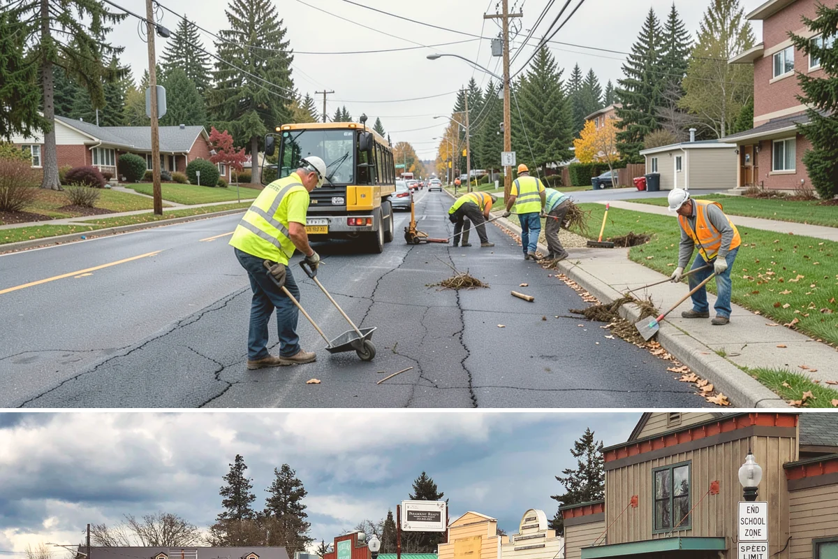 Transit Facility Grounds Maintenance in Roy, Pierce County, WA - Leaf and debris management peak in autumn when falling foliage threatens platform slip hazards and drain blockages.