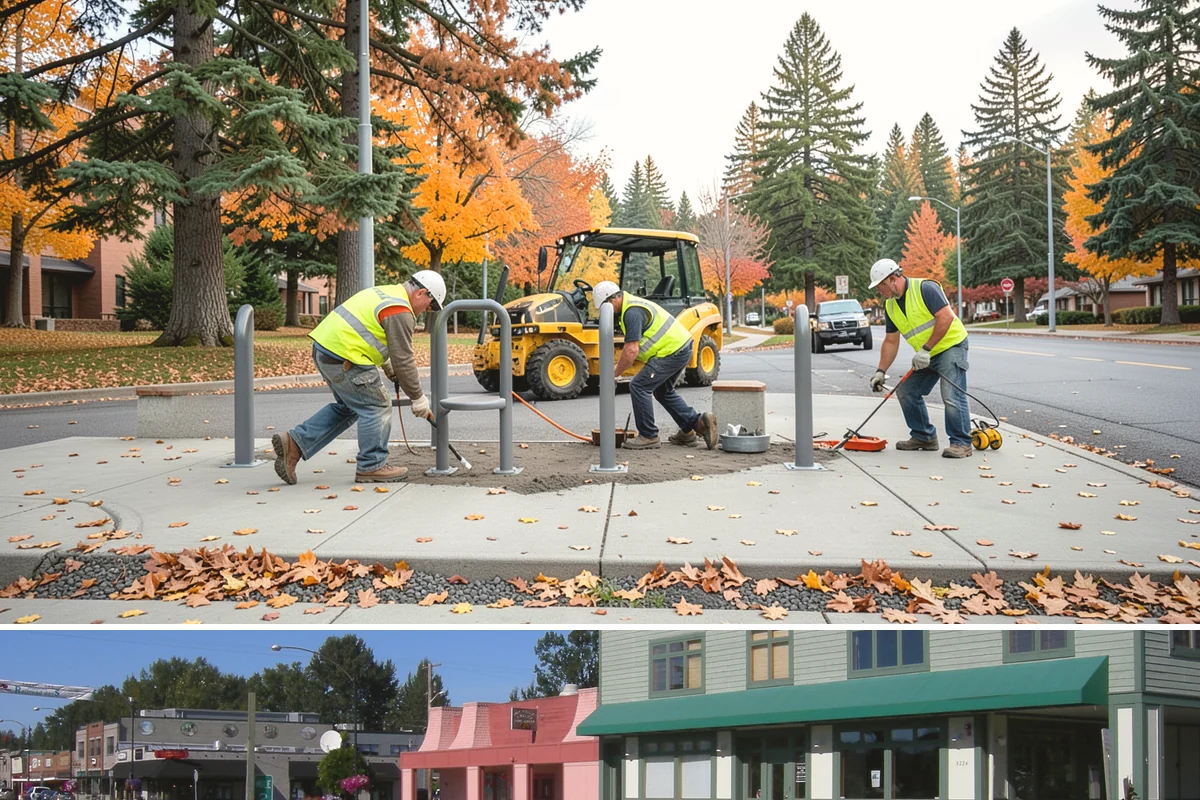 Transit Facility Grounds Maintenance in Snoqualmie, King County, WA - Leaf and debris management peak in autumn when falling foliage threatens platform slip hazards and drain blockages.