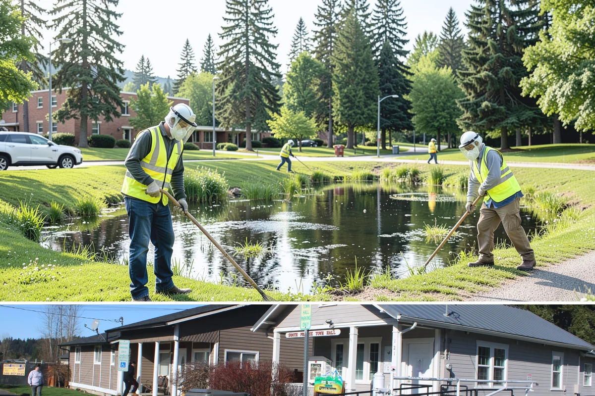 Transit Facility Grounds Maintenance in South Prairie, Pierce County, WA - Leaf and debris management peak in autumn when falling foliage threatens platform slip hazards and drain blockages.