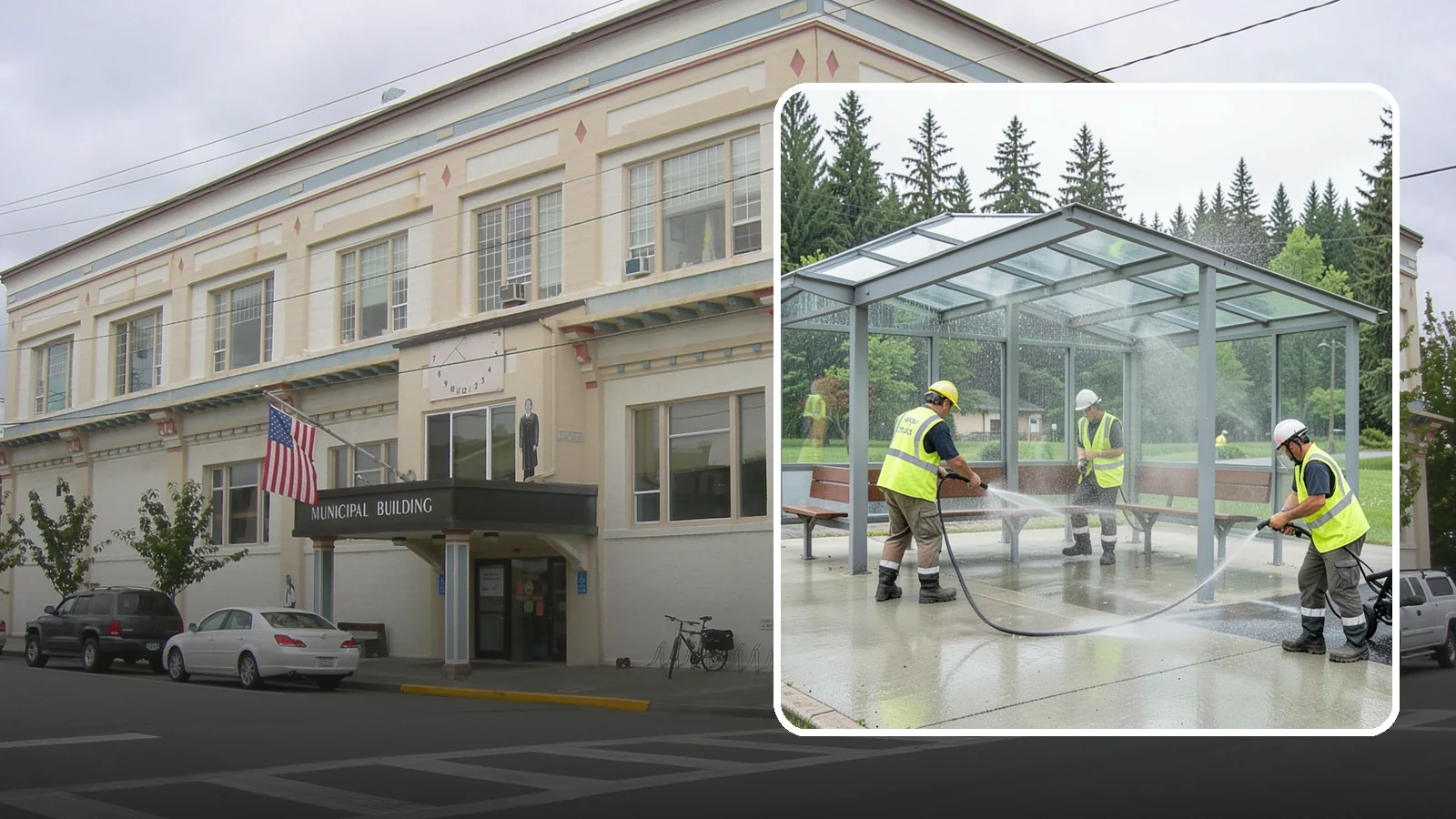 Transit Shelter Washing in Anacortes, Skagit County, WA - Wash transit shelters inside and out, including glass, roofs, and seating, for a clean and safe waiting environment.