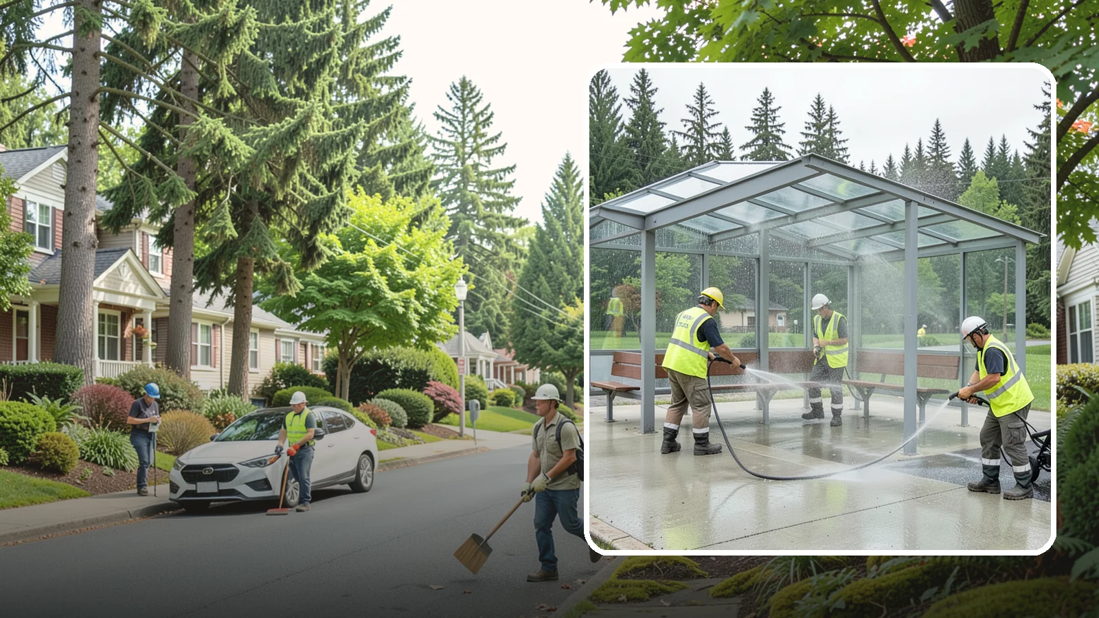 Transit Shelter Washing in Beaux Arts Village, King County, WA - Wash transit shelters inside and out, including glass, roofs, and seating, for a clean and safe waiting environment.