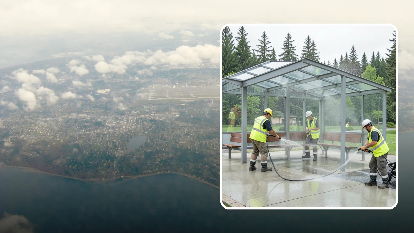 Transit Shelter Washing in Burien, King County, WA - Wash transit shelters inside and out, including glass, roofs, and seating, for a clean and safe waiting environment.