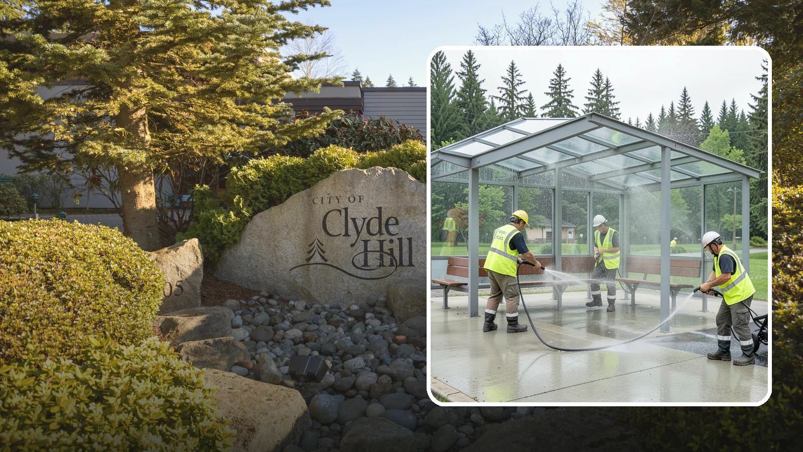 Transit Shelter Washing in Clyde Hill, King County, WA - Wash transit shelters inside and out, including glass, roofs, and seating, for a clean and safe waiting environment.