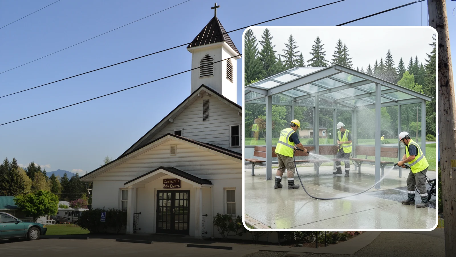 Transit Shelter Washing in Concrete, Skagit County, WA - Wash transit shelters inside and out, including glass, roofs, and seating, for a clean and safe waiting environment.
