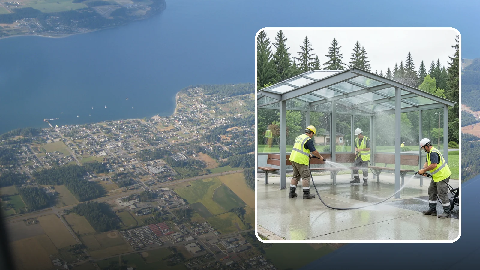 Transit Shelter Washing in Coupeville, Island County, WA - Wash transit shelters inside and out, including glass, roofs, and seating, for a clean and safe waiting environment.