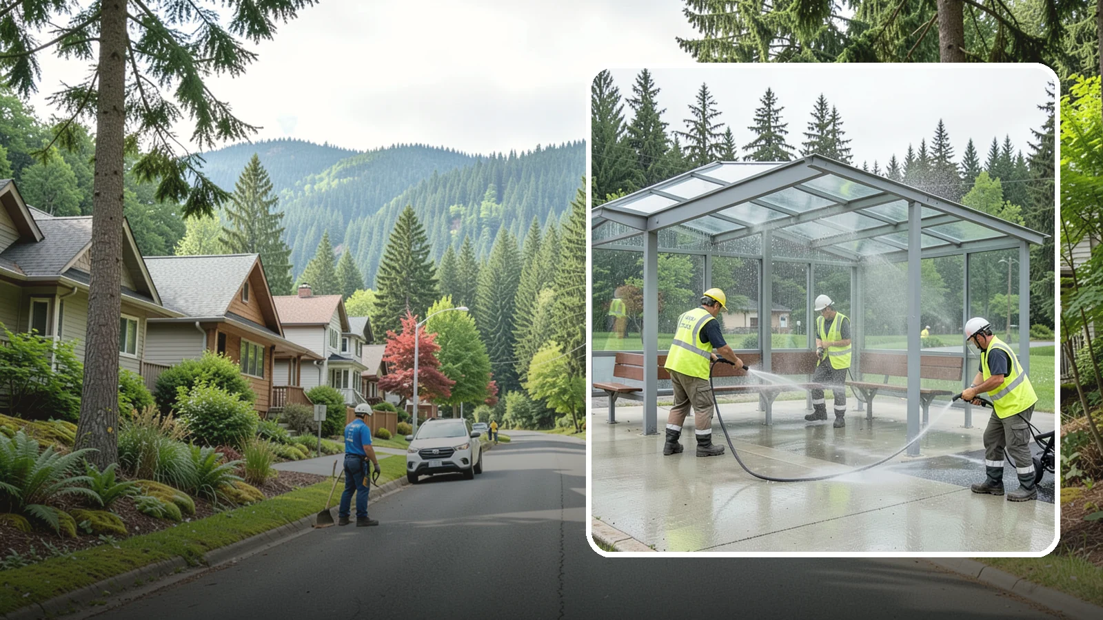 Transit Shelter Washing in Darrington, Snohomish County, WA - Wash transit shelters inside and out, including glass, roofs, and seating, for a clean and safe waiting environment.